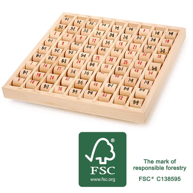 Small Foot 11059 Multiplication Table Made of Wood, Learning Game for The Elementary School, Calculating Board with self-Control Toys, Multicolored FSC® wood