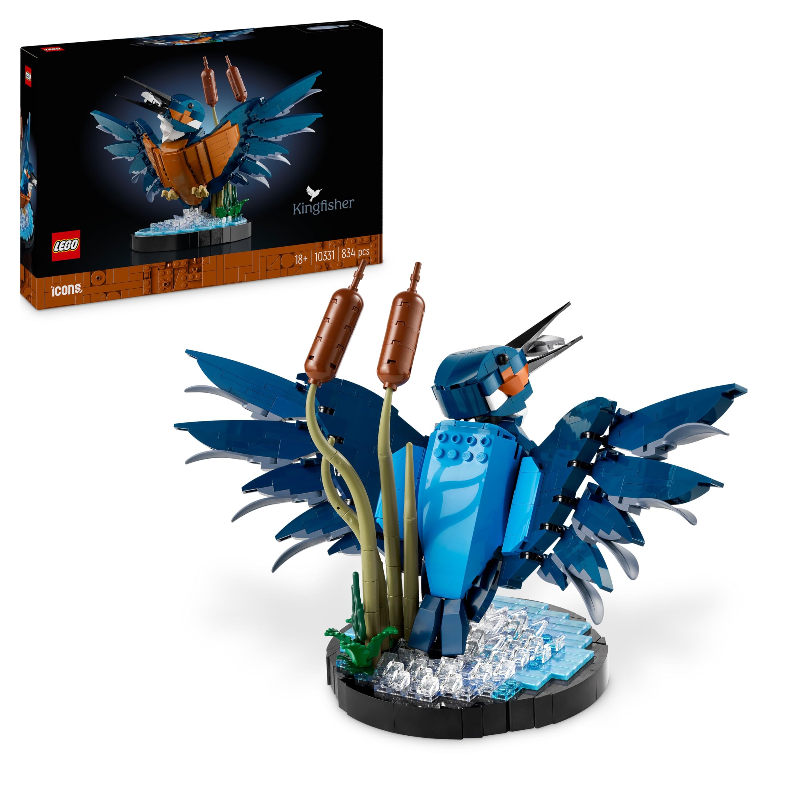 LEGO Icons Kingfisher Bird Set, Model Building Kit for Adults to Build with Water Setting Display Stand, Great Home and Office Desk Décor, Valentine's Day Gifts for Women, Men, Her or Him, 10331 Singl