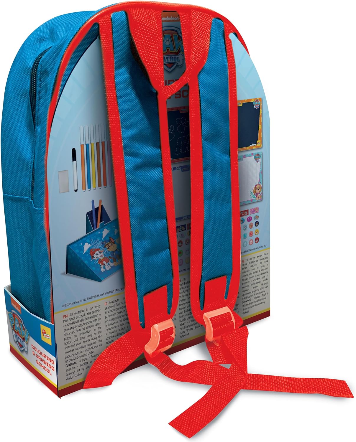 Lisciani - La Patrol - Schule für Zeichnen und Malen - Rucksack - Kreatives Spiel - Zeichnen und Malen lernen - Anleitung aus dem Heft - Schiefer mit Pult zum Bauen - Für Kinder ab 3 Jahren