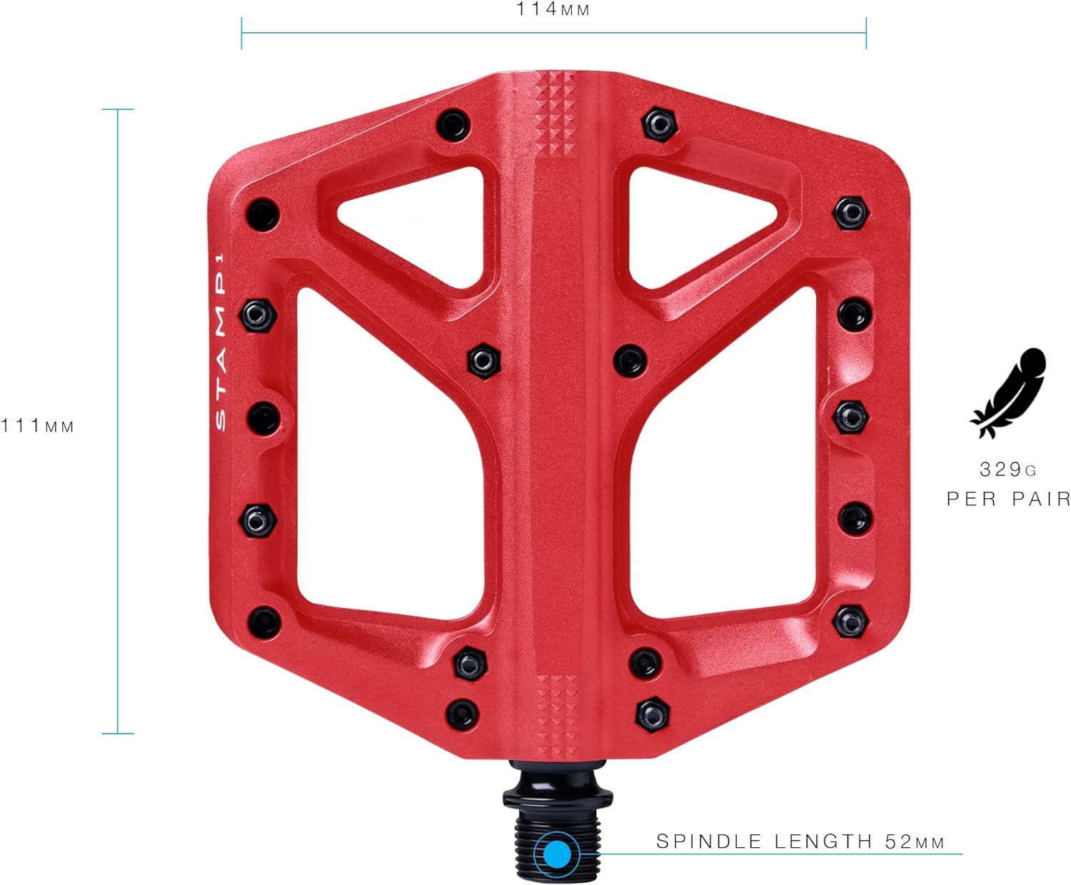 Crankbrothers Stamp Flat BMX/MTB Bike Pedal - Platform Bicycle Pedal, Minimal Profile, Adjustable Grip Stamp 1 Red L