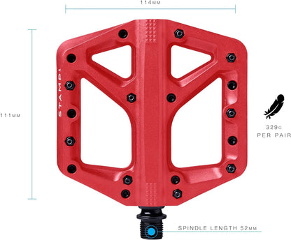 Crankbrothers Stamp Flat BMX/MTB Bike Pedal - Platform Bicycle Pedal, Minimal Profile, Adjustable Grip Stamp 1 Red L