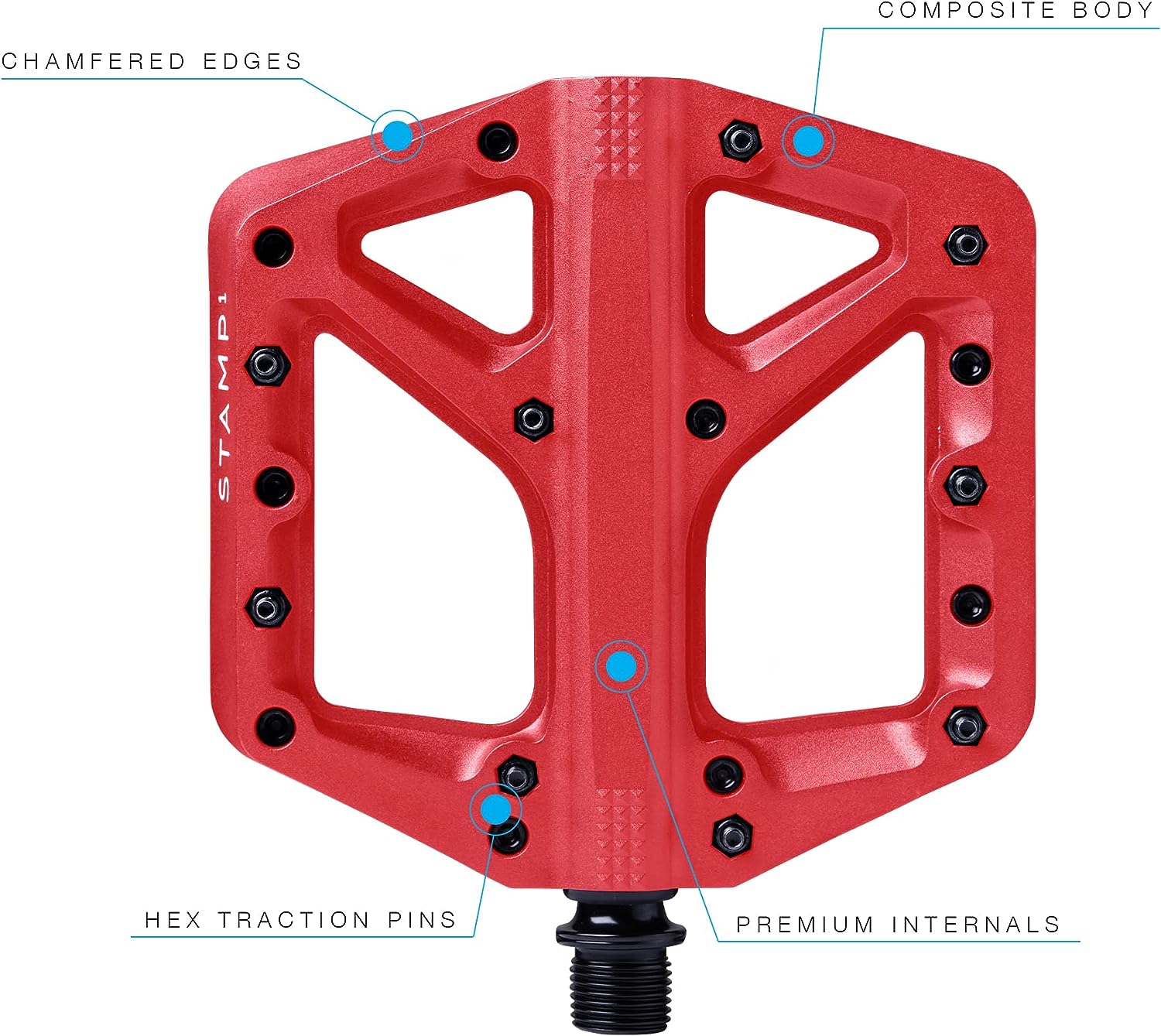 Crankbrothers Stamp Flat BMX/MTB Bike Pedal - Platform Bicycle Pedal, Minimal Profile, Adjustable Grip Stamp 1 Red L
