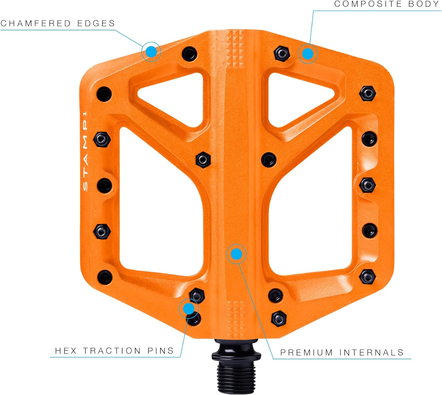Crankbrothers Stamp Flat BMX/MTB Bike Pedal - Platform Bicycle Pedal, Minimal Profile, Adjustable Grip Stamp 1 Orange L
