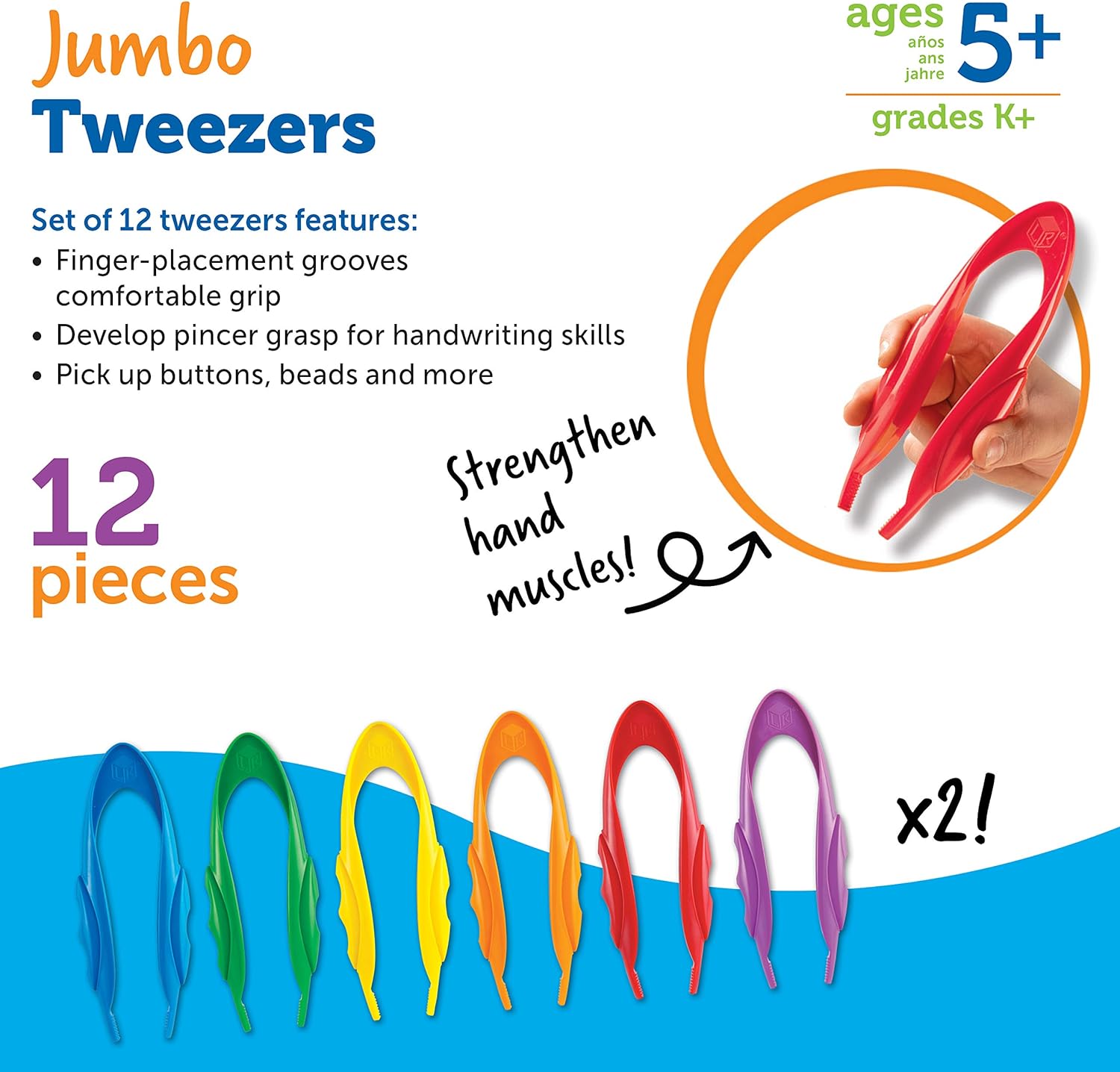 Learning Resources Pinzas jumbo, niños, material montessori, motricidad fina, 3 años