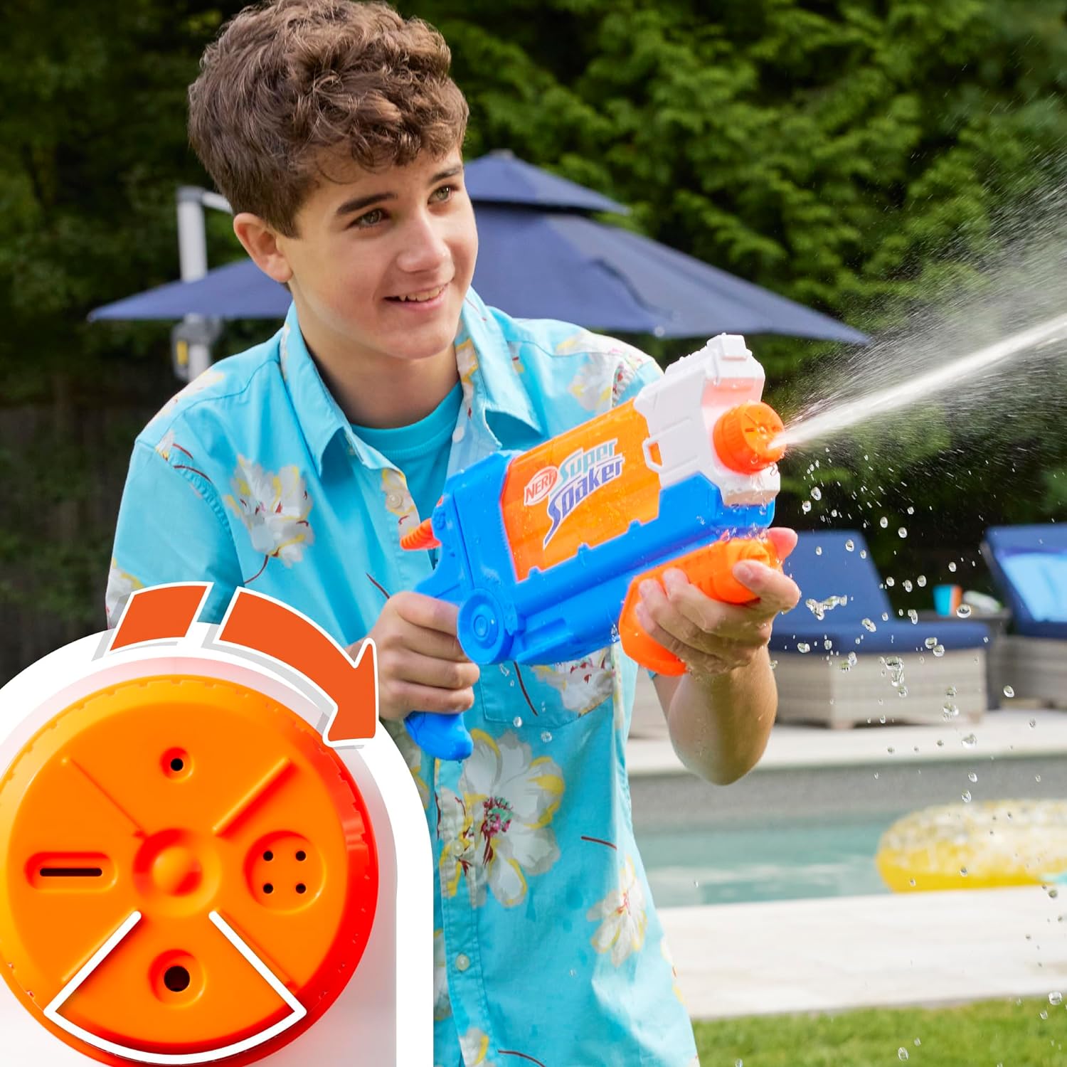 Nerf Super Soaker Flip Fill Water Blaster, 4 Spray Styles, Fast Fill, 887 Millilitre Tank, Water Toys