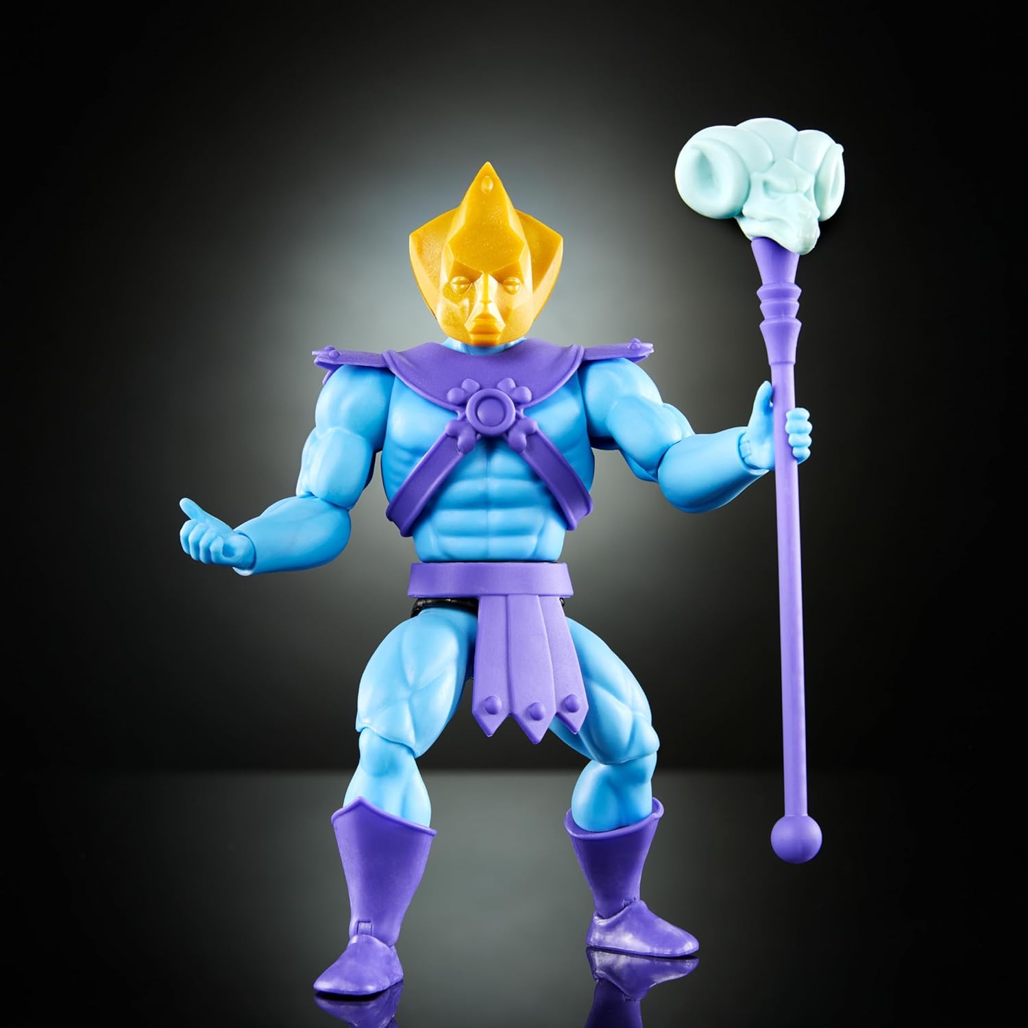 Masters of the Universe Origins - Skeletor Collezione Cartoon, action figure articolata alta 14+ cm, con armatura, scettro, spada e 2 maschere incluse, giocattolo per bambini, 6+ anni, HYD24 Scheletro