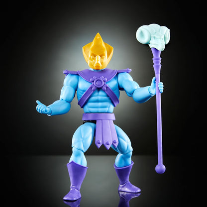 Masters of the Universe Origins - Skeletor Collezione Cartoon, action figure articolata alta 14+ cm, con armatura, scettro, spada e 2 maschere incluse, giocattolo per bambini, 6+ anni, HYD24 Scheletro