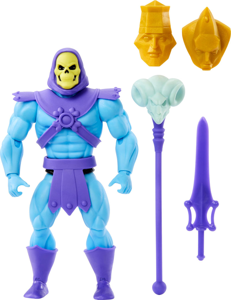 Masters of the Universe Origins - Skeletor Collezione Cartoon, action figure articolata alta 14+ cm, con armatura, scettro, spada e 2 maschere incluse, giocattolo per bambini, 6+ anni, HYD24 Scheletro