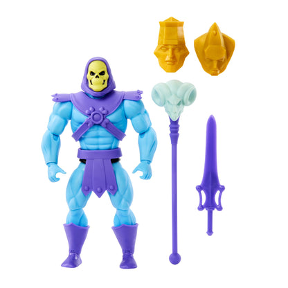 Masters of the Universe Origins - Skeletor Collezione Cartoon, action figure articolata alta 14+ cm, con armatura, scettro, spada e 2 maschere incluse, giocattolo per bambini, 6+ anni, HYD24 Scheletro