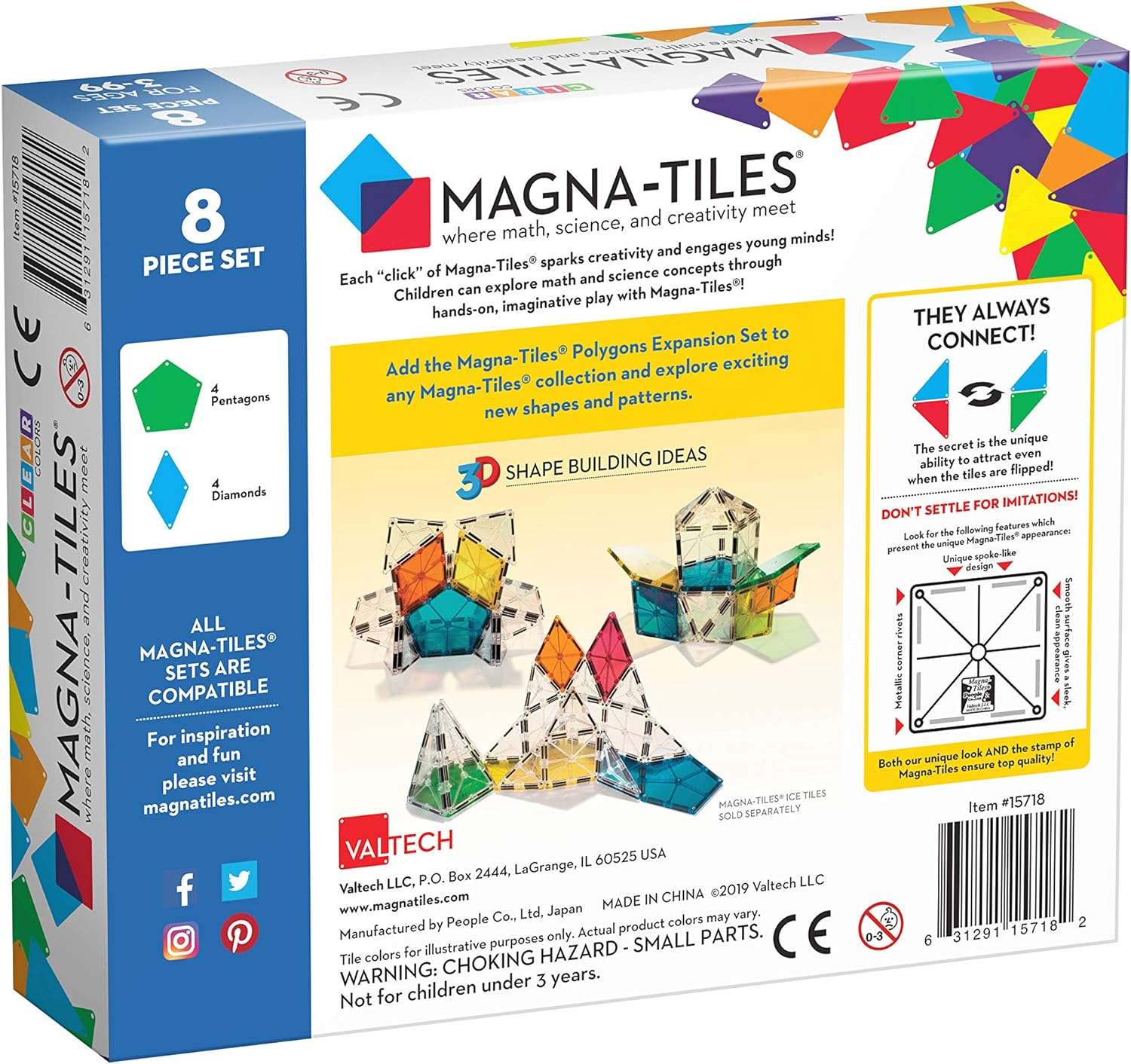 Magna-Tiles Polygons Expansion Set, The Original Magnetic Building Tiles for Creative Open-Ended Play, Educational Toys for Children Ages 3 Years + (8 Pieces