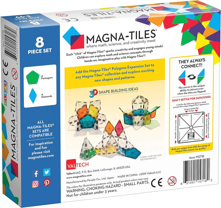 Magna-Tiles Polygons Expansion Set, The Original Magnetic Building Tiles for Creative Open-Ended Play, Educational Toys for Children Ages 3 Years + (8 Pieces
