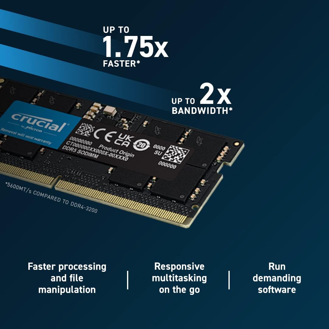 Crucial RAM 64GB Kit (2x32GB) DDR5 5600MHz (or 5200MHz or 4800MHz) Laptop Memory CT2K32G56C46S5