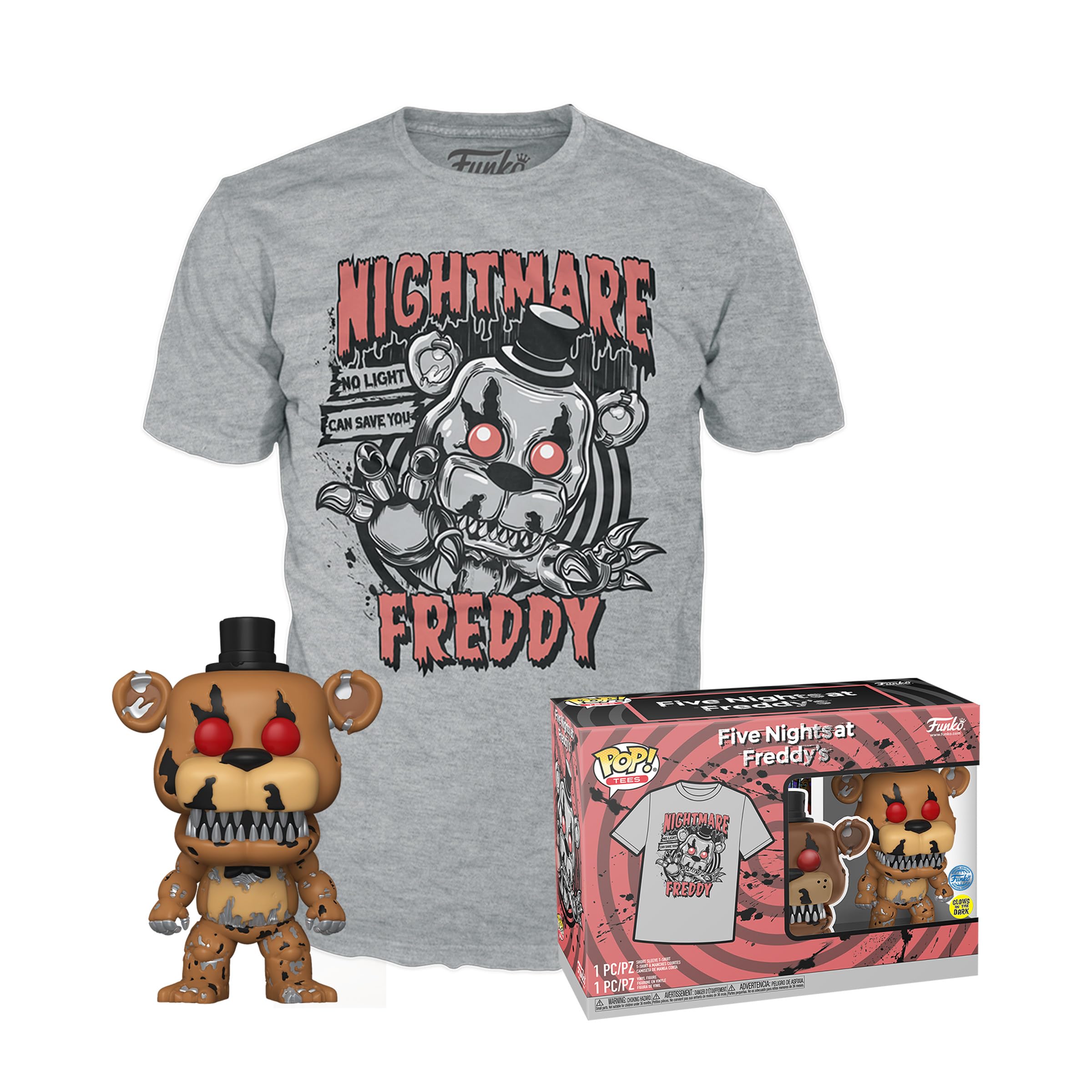 Funko Pop! & Tee: Five Nights At Freddy's (FNAF) - Nightmare Freddy Fazbear - Glow In the Dark - Large - (L) - T-Shirt - Clothes - Gift Idea Men