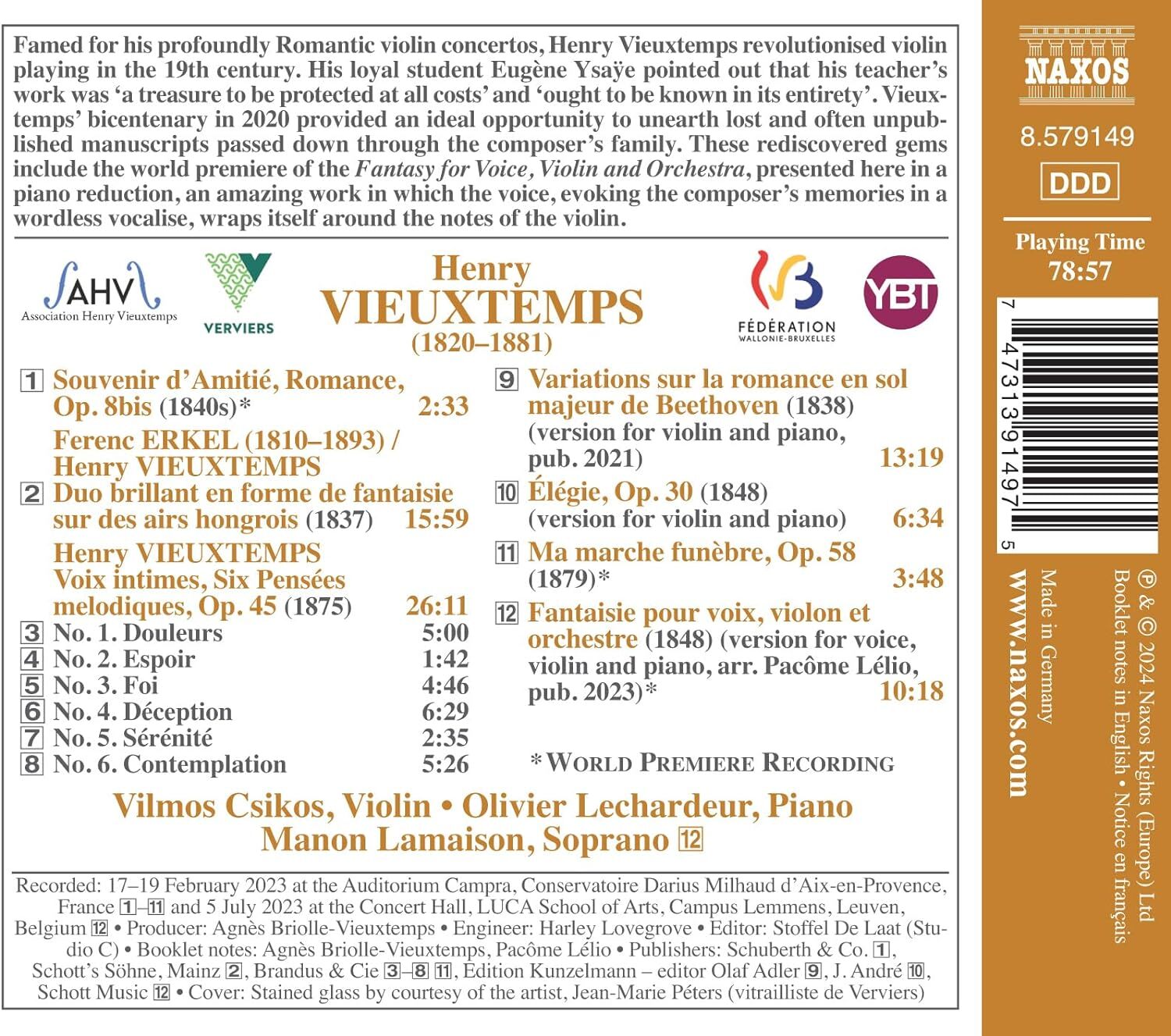 Henry Vieuxtemps: Voix Intimes: Rarities for Violin and Piano