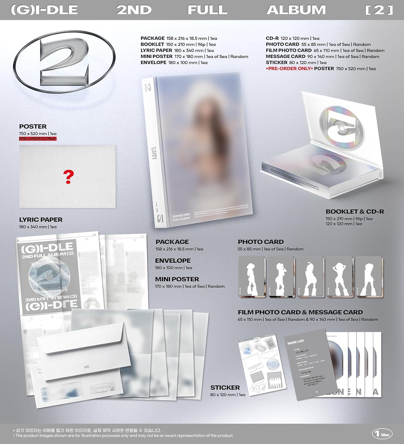 2 - Random Cover - incl. 96pg Booklet, Lyric Paper, Mini-Poster, Envelope, Photocard, Film Photocard, Message Card + Sticker