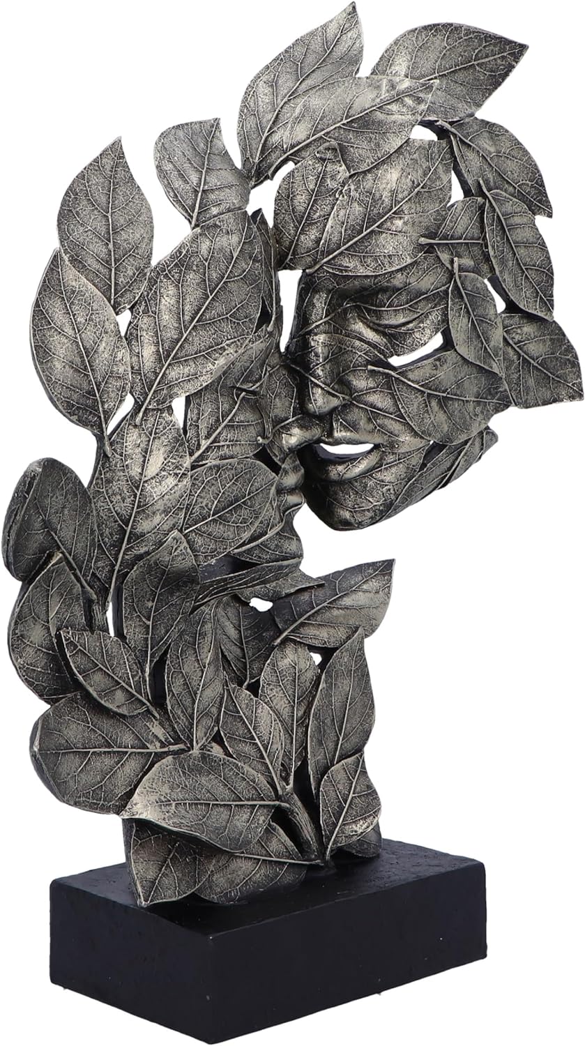 Nemesis Now Natural Emotion - Kiss 37cm, Resin, Silver, Kissing Couple Leaves Sculpture, Wedding or Valentine's Day Gift, Ideal For Nature & Art Lovers, Cast in the Finest Resin, Expertly Hand-Painted