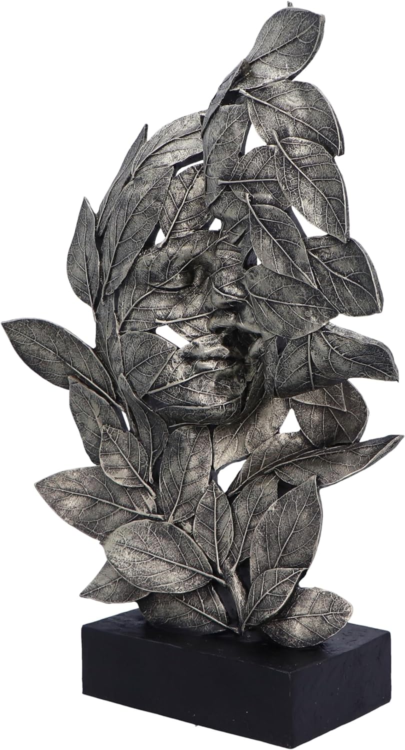 Nemesis Now Natural Emotion - Kiss 37cm, Resin, Silver, Kissing Couple Leaves Sculpture, Wedding or Valentine's Day Gift, Ideal For Nature & Art Lovers, Cast in the Finest Resin, Expertly Hand-Painted