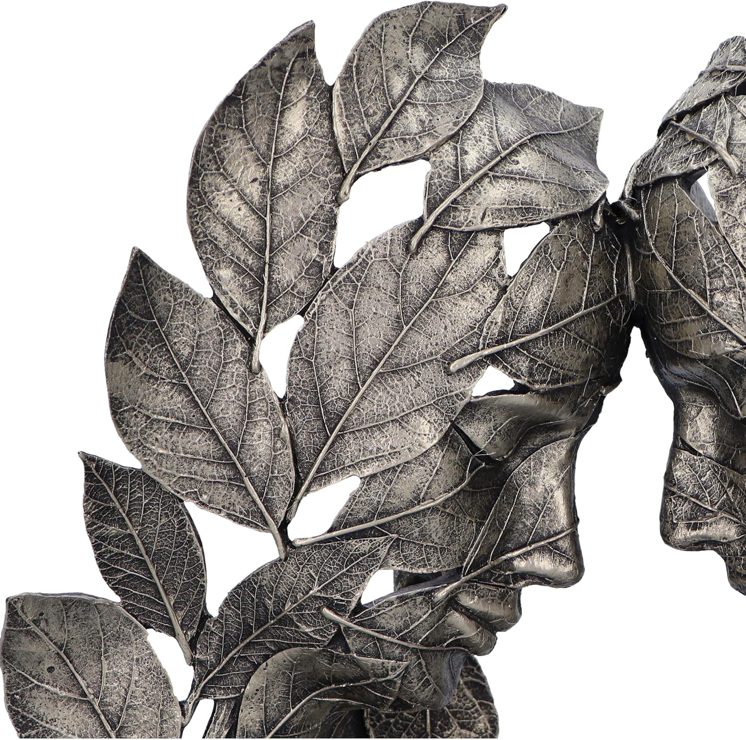 Nemesis Now Natural Emotion - Love 31cm, Resin, Silver, Touching Heads Leaves Sculpture, Wedding or Valentine's Day Gift, Ideal For Nature & Art Lovers, Cast in the Finest Resin, Expertly Hand-Painted