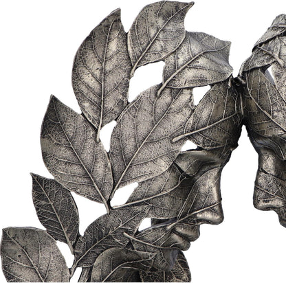 Nemesis Now Natural Emotion - Love 31cm, Resin, Silver, Touching Heads Leaves Sculpture, Wedding or Valentine's Day Gift, Ideal For Nature & Art Lovers, Cast in the Finest Resin, Expertly Hand-Painted