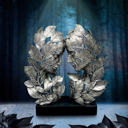 Nemesis Now Natural Emotion - Love 31cm, Resin, Silver, Touching Heads Leaves Sculpture, Wedding or Valentine's Day Gift, Ideal For Nature & Art Lovers, Cast in the Finest Resin, Expertly Hand-Painted