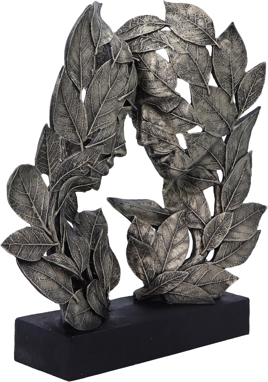 Nemesis Now Natural Emotion - Love 31cm, Resin, Silver, Touching Heads Leaves Sculpture, Wedding or Valentine's Day Gift, Ideal For Nature & Art Lovers, Cast in the Finest Resin, Expertly Hand-Painted