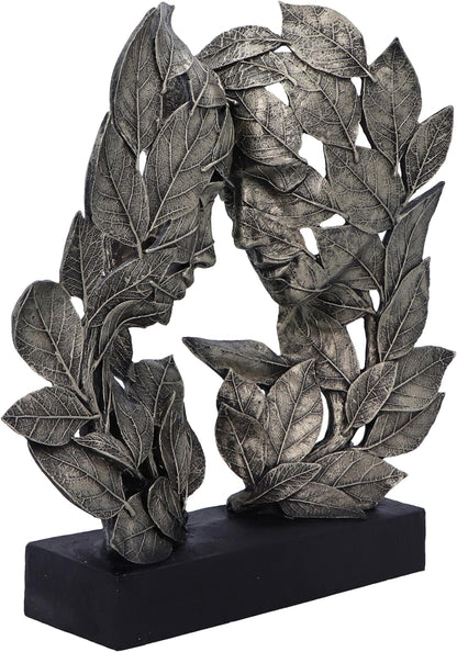 Nemesis Now Natural Emotion - Love 31cm, Resin, Silver, Touching Heads Leaves Sculpture, Wedding or Valentine's Day Gift, Ideal For Nature & Art Lovers, Cast in the Finest Resin, Expertly Hand-Painted