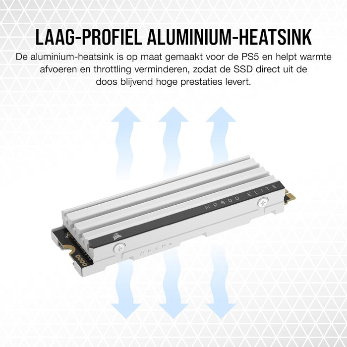 CORSAIR MP600 ELITE 1TB M.2 PCIe Gen4 x4 NVMe SSD - Geoptimaliseerd voor PS5 - Inclusief Koellichaam - M.2 2280 - Tot 7.000MB/sec Sequentieel Lezen - 3D TLC NAND met Hoge Dichtheid - Wit