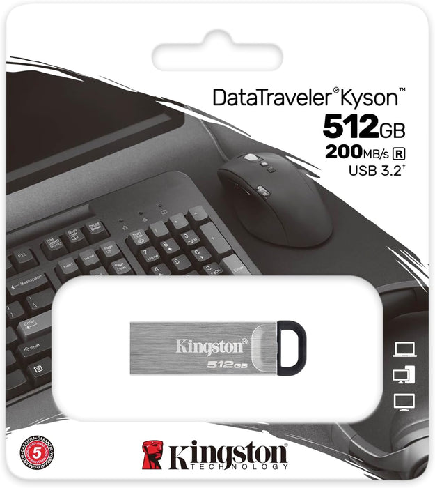 Kingston DataTraveler Kyson USB 3.2 Gen 1 Flash Drive 512GB - Stylish Capless Metal Case