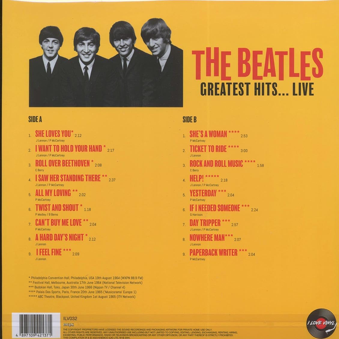 The Beatles - Greatest Hits Live 12” Record, Label: I Love
