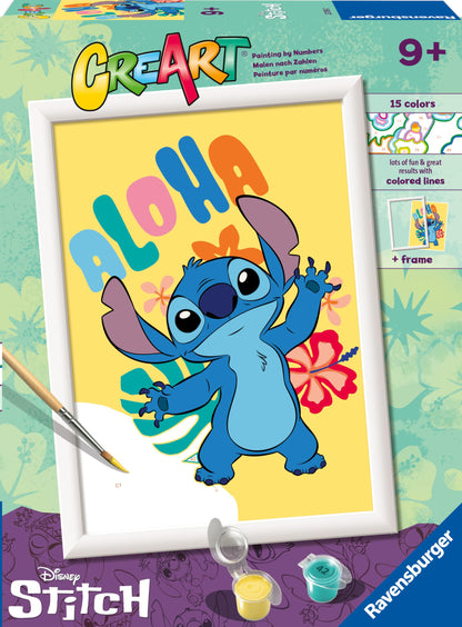 Ravensburger - CreArt Serie D, Aloha Stitch, Pintura por Numeros, Kit de Pintura para Niños, Juego Educativo para Niños de 9+ Años, 18x13 cm