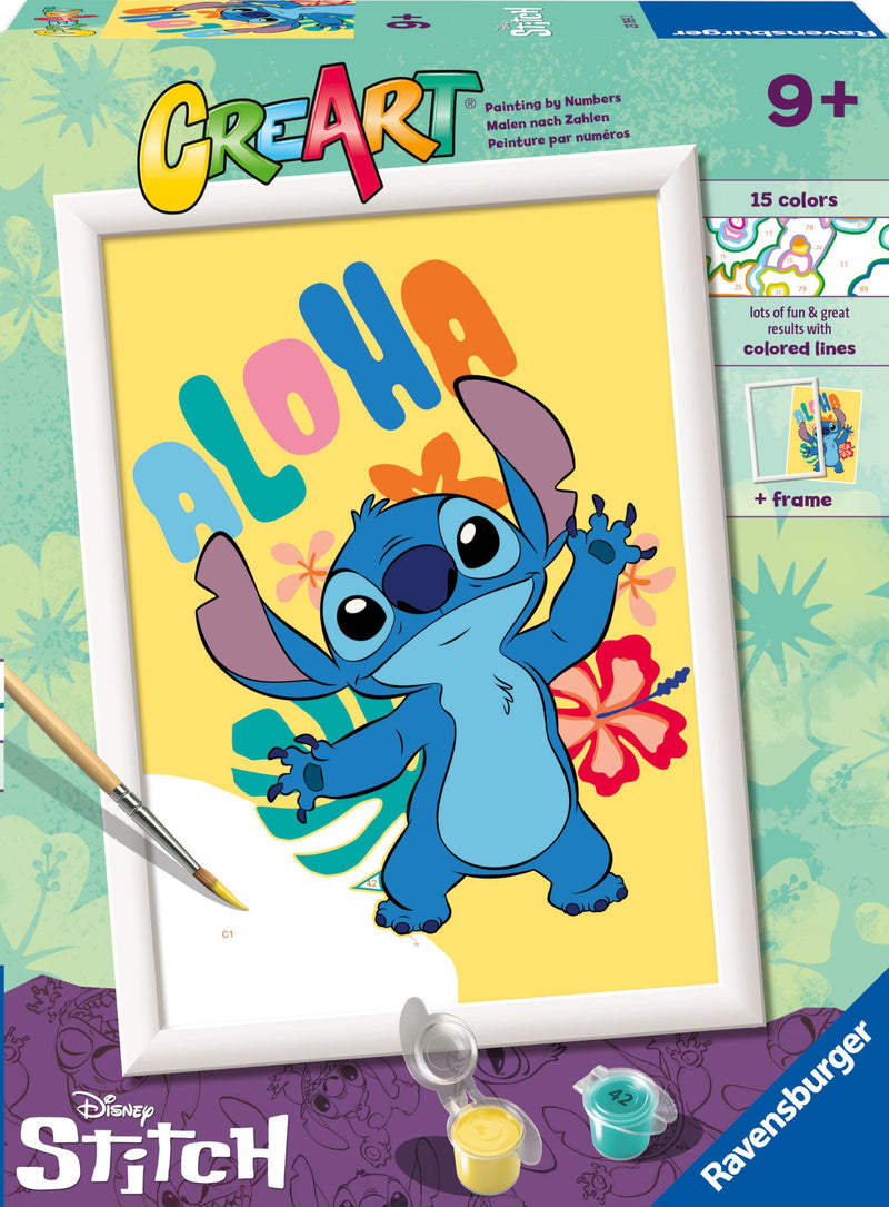 Ravensburger - CreArt Serie D, Aloha Stitch, Pintura por Numeros, Kit de Pintura para Niños, Juego Educativo para Niños de 9+ Años, 18x13 cm