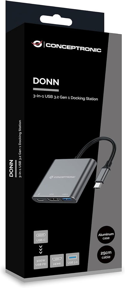 DONN18G notebook dock/port replicator Wired USB 3.2 Gen 1 (3.1 Gen 1) Type-C Grey