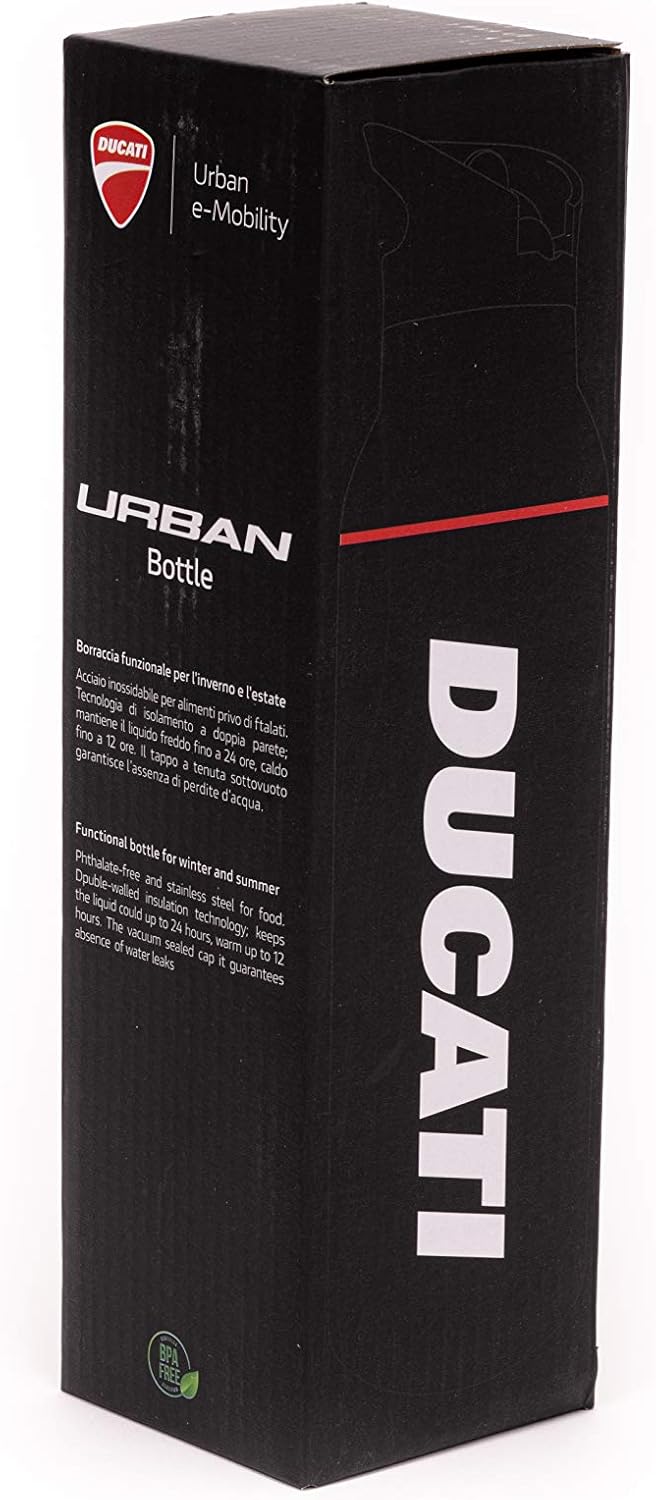 Ducati Borraccia Urban, Bici e Monopattini, Unisex Adulto, Nera, Taglia unica, Acciaio inossidabile