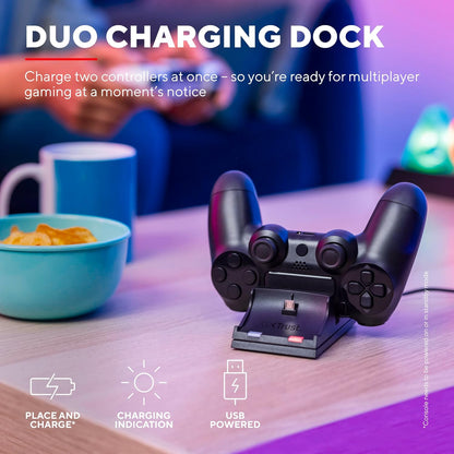 Trust Gaming Gxt 235 21681 Dubbel Oplaaddock, Voor Ps4 Controllers (Duo Charging Dock Usb, Laadindicator), Zwart, Een maat