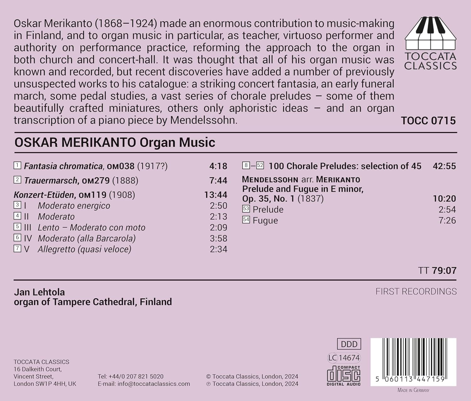 Oskar Merikanto: Organ Music