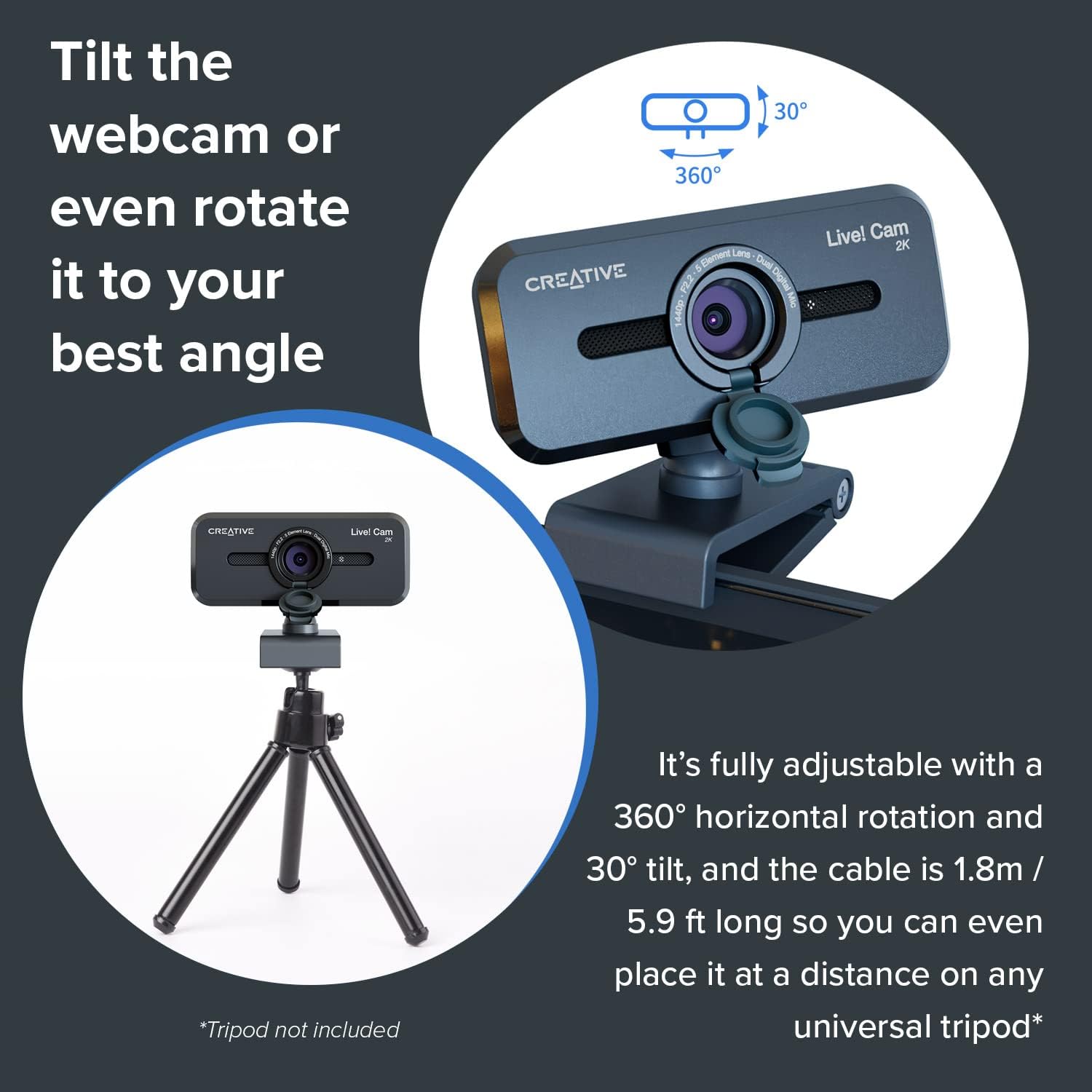 CREATIVE Live! Cam Sync V3 2K QHD USB Webcam with 4X Digital Zoom and Microphones, 1080P HD, Up to 95° FOV, Privacy Lens, for PC and Mac