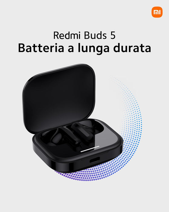 Xiaomi Redmi Buds 5 - Auriculares inalámbricos, cancelación Activa de Ruido de hasta 46 dB, 10 Horas de autonomía y 40 Horas con el Estuche de Carga, Negro (Versión ES)