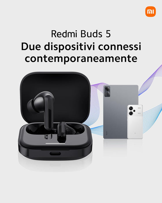 Xiaomi Redmi Buds 5 - Auriculares inalámbricos, cancelación Activa de Ruido de hasta 46 dB, 10 Horas de autonomía y 40 Horas con el Estuche de Carga, Negro (Versión ES)