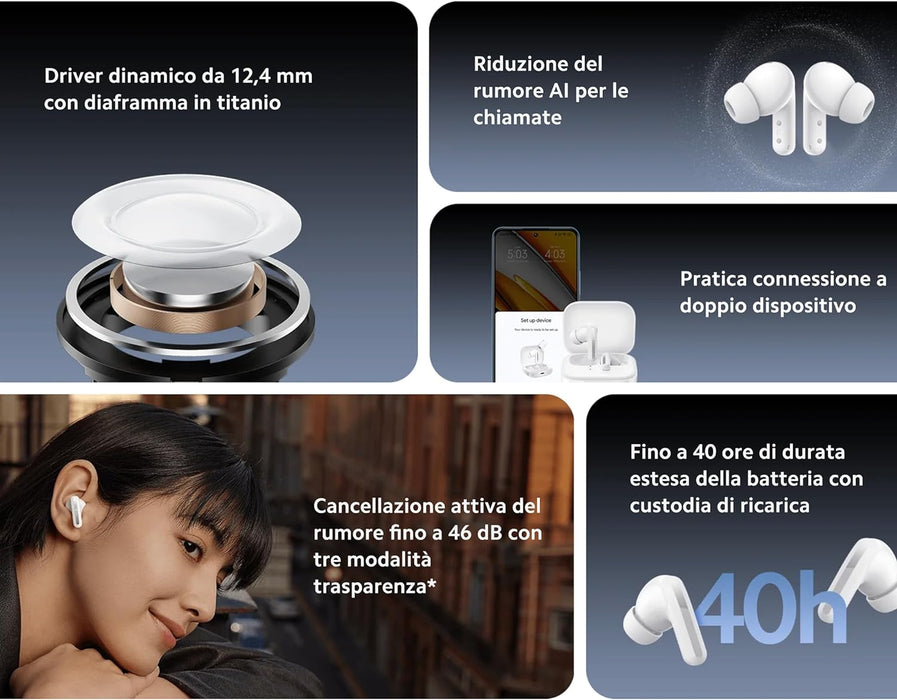 Xiaomi Redmi Buds 5 - Auriculares inalámbricos, cancelación Activa de Ruido de hasta 46 dB, 10 Horas de autonomía y 40 Horas con el Estuche de Carga, Negro (Versión ES)