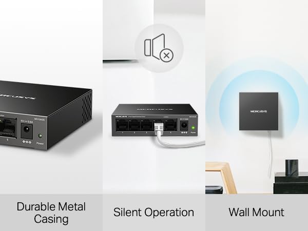 MERCUSYS 5-Port Gigabit Desktop Switch, 5× 10/100/1000Mbps Ports, Multiple Installation, Auto-Negotiation, Auto-MDI/MDIX, Power Saving, Metal case, Plug & Play, No Configuration Required (MS105GS