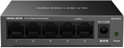 MERCUSYS 5-Port Gigabit Desktop Switch, 5× 10/100/1000Mbps Ports, Multiple Installation, Auto-Negotiation, Auto-MDI/MDIX, Power Saving, Metal case, Plug & Play, No Configuration Required (MS105GS
