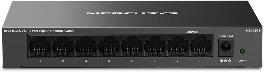 MERCUSYS 8-Port Gigabit Desktop Switch, 8× 10/100/1000Mbps Ports, Multiple Installation, Auto-Negotiation, Auto-MDI/MDIX, Power Saving, Metal case, Plug & Play, No Configuration Required (MS108GS