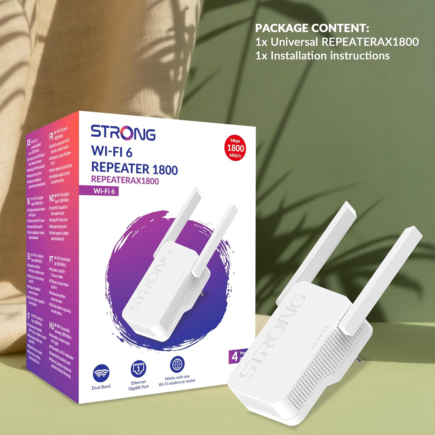 STRONG Wi-Fi 6 Repeater AX1800 - High Speed WLAN Amplifier, Signal Booster and Wi-Fi Booster - Maximum Speed, Range and Reliability for Your Home
