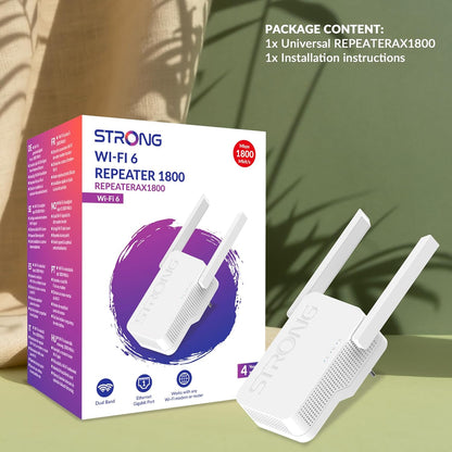 STRONG Wi-Fi 6 Repeater AX1800 - High Speed WLAN Amplifier, Signal Booster and Wi-Fi Booster - Maximum Speed, Range and Reliability for Your Home