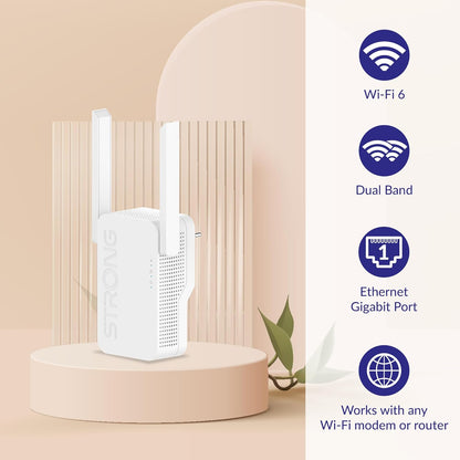 STRONG Wi-Fi 6 Repeater AX1800 - High Speed WLAN Amplifier, Signal Booster and Wi-Fi Booster - Maximum Speed, Range and Reliability for Your Home