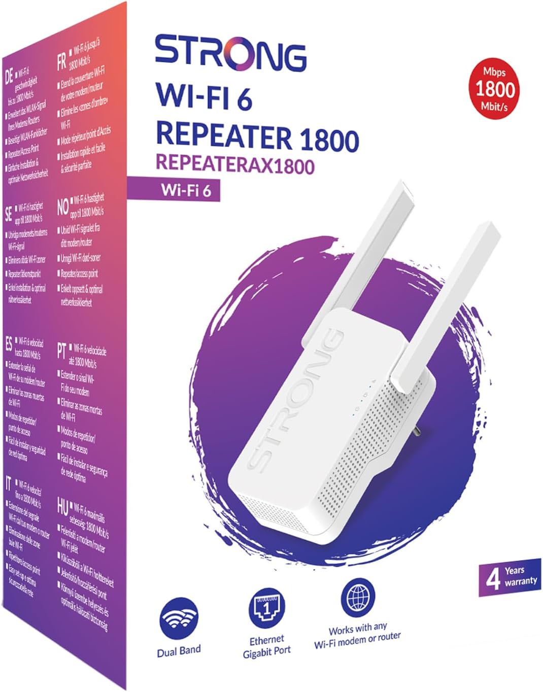STRONG Wi-Fi 6 Repeater AX1800 - High Speed WLAN Amplifier, Signal Booster and Wi-Fi Booster - Maximum Speed, Range and Reliability for Your Home