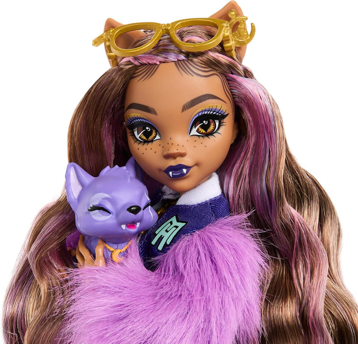 Monster High Clawdeen Wolf Doll with Pet Dog Crescent & Accessories Like Backpack, Planner, Snacks & More