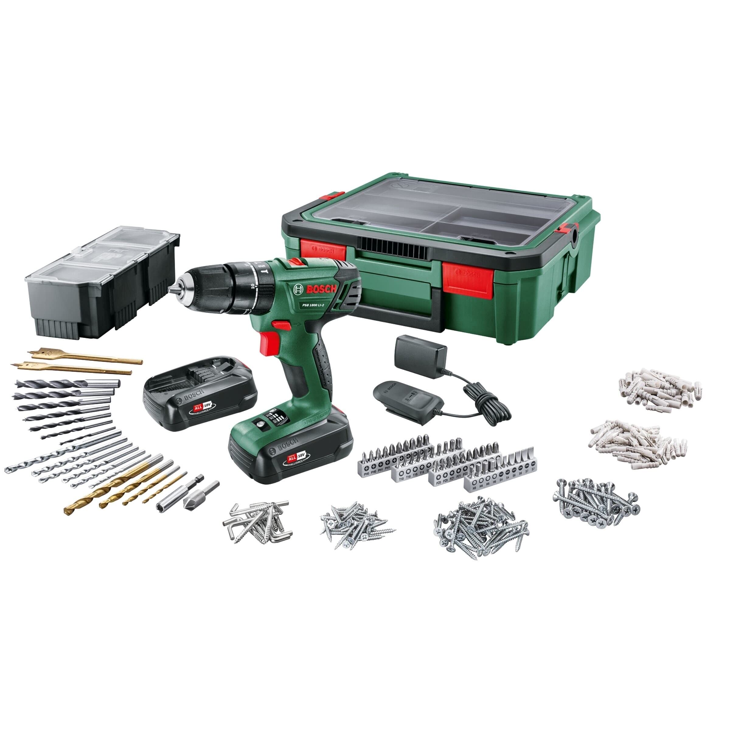 Bosch Psb 1800 Akku Drill + Systembox Including 243 Accesories