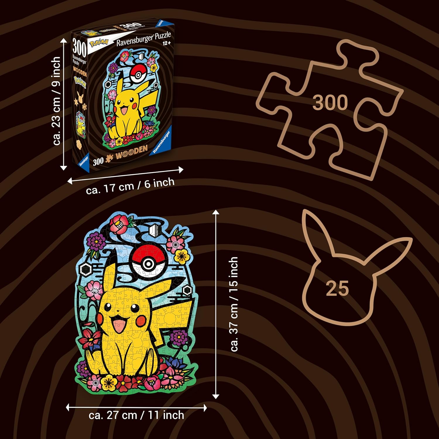 Ravensburger Pokemon Pikachu Shaped 300 Piece Wooden Puzzles for Adults and Kids Age 12 Years Up