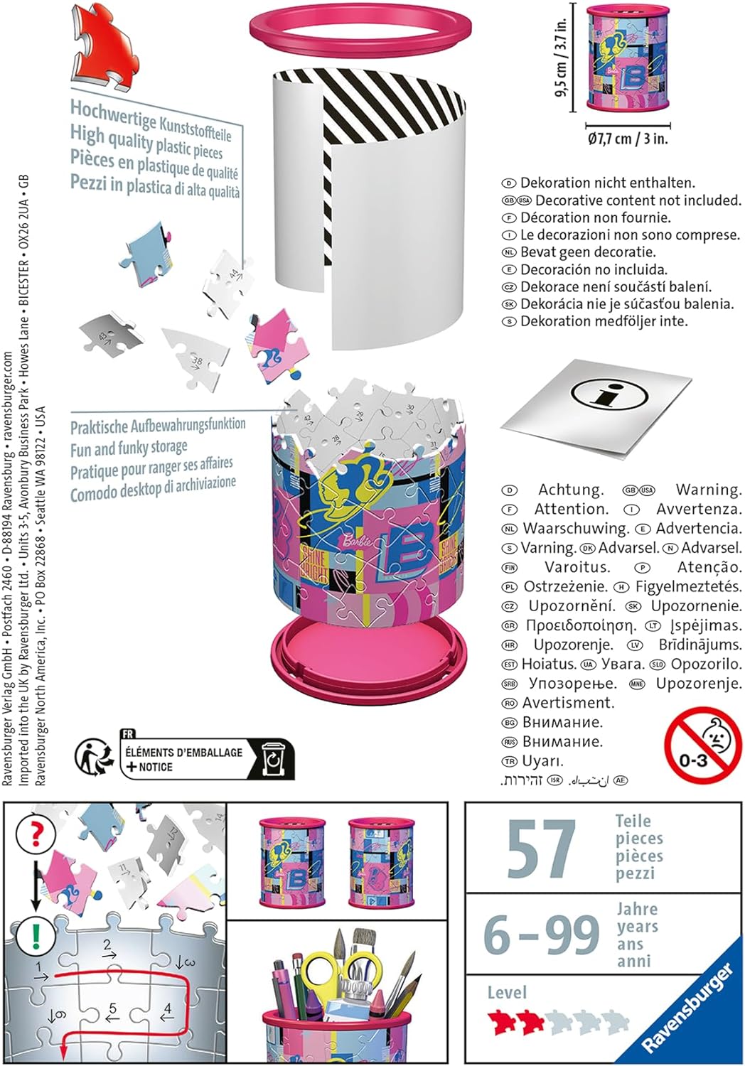 Ravensburger Barbie Stationery Pencil Holder 3D Jigsaw Puzzle for Adults and Kids Age 6 Years Up - 54 Pieces - No Glue Required